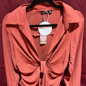 US Size 8 Bohoo Tie Front Buttoned Shirt